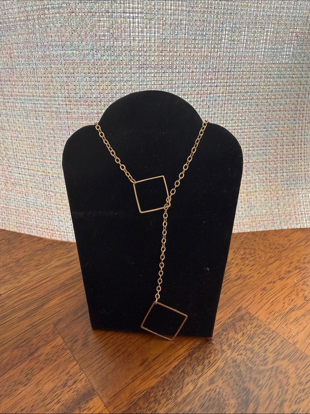 Gold Geometric Lariat Necklace - Elegant Square Pendant